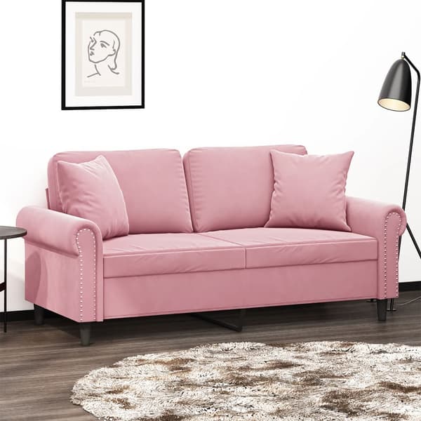 vidaXL 2-sitssoffa med kuddar, rosa, 140 cm, sammet