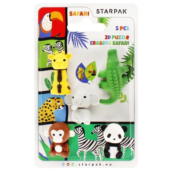 Safari 3D-pussel med suddgummi, 5 bitar
