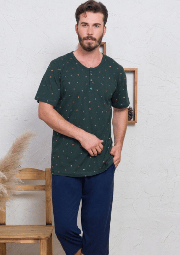 Herrpyjamas i bomull Vienetta 2XL stora knappar