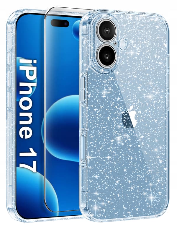 Etui til iPhone 17 KLAR GLITTER SKINNER 2MM + 9H GLAS