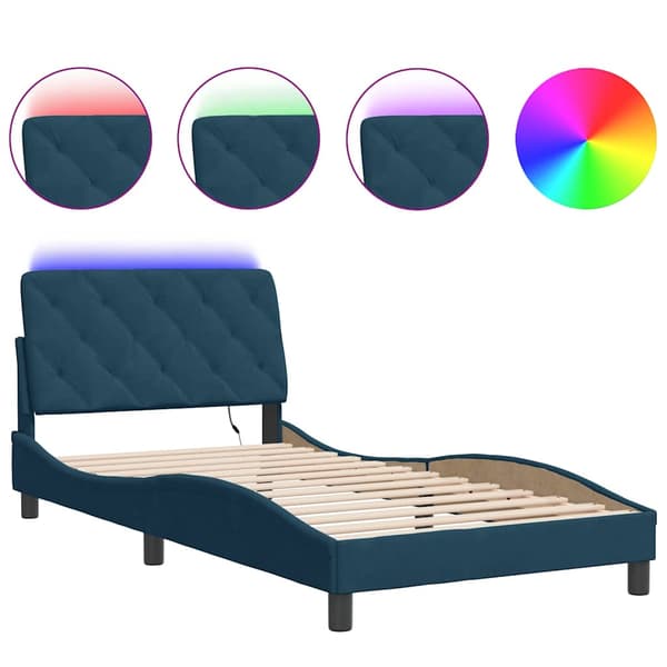 vidaXL Sängram med LED blå 100x200 cm sammet