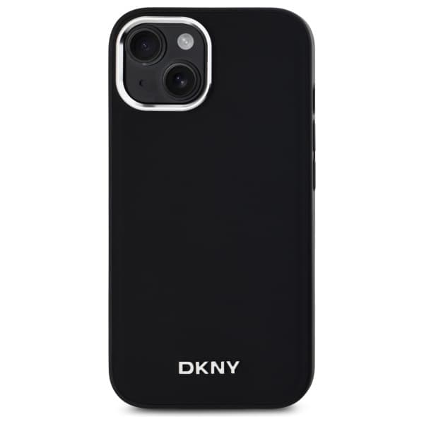 DKNY Plain Logo MagSafe -kotelo iPhone 15:lle, musta