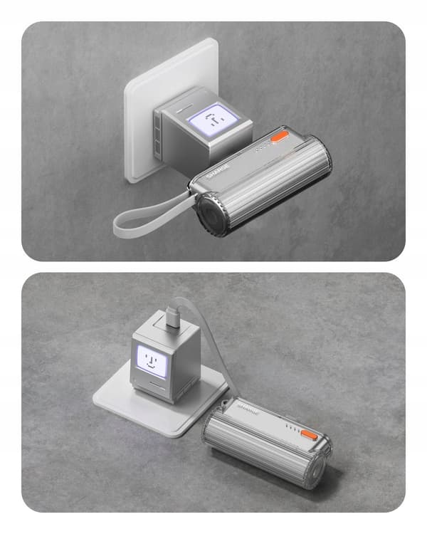 T1 Powerbank SHARGE 5000mAh iPhone Lightning USB C Silver Snabbladdning