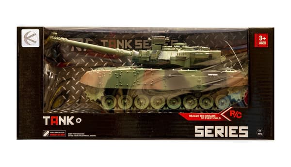 Fjernstyret militærtank, lys og lyd, grøn camouflage