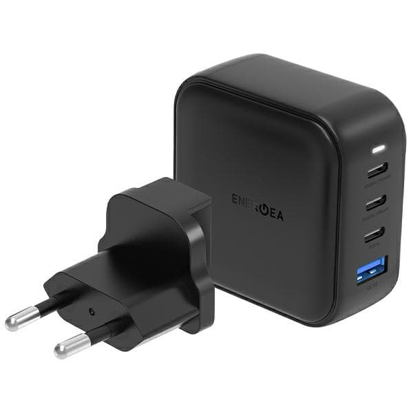 ENERGEA strømforsyning 1xUSB+3xUSB-CPD-PPS-QC 3.0 100W 3C1A sort/sort US+EU Travelite GAN100