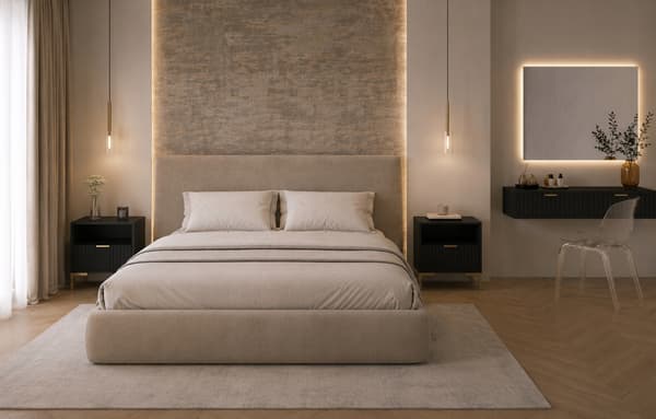 Sort sengebord med rillet front, guld glamour sengebord