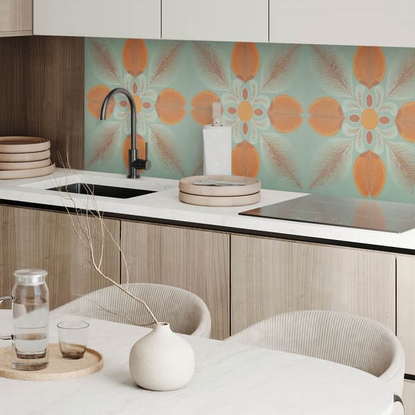 Trykt vinylpanel, klar til montering, 100x50 cm, blomstermønster med blade