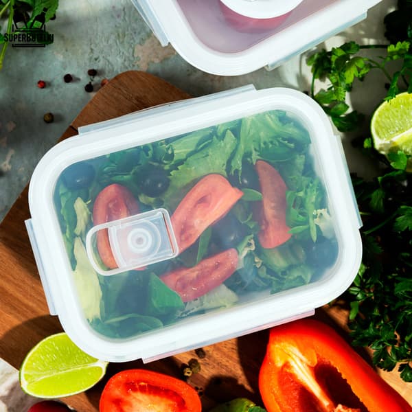 Set med 3 rektangulära glasbehållare (kapacitet 400, 650, 1000 ml) gröna