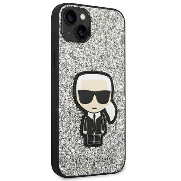 Karl Lagerfeld Glitter Flakes Ikonik-cover til iPhone 14 Plus, sølv
