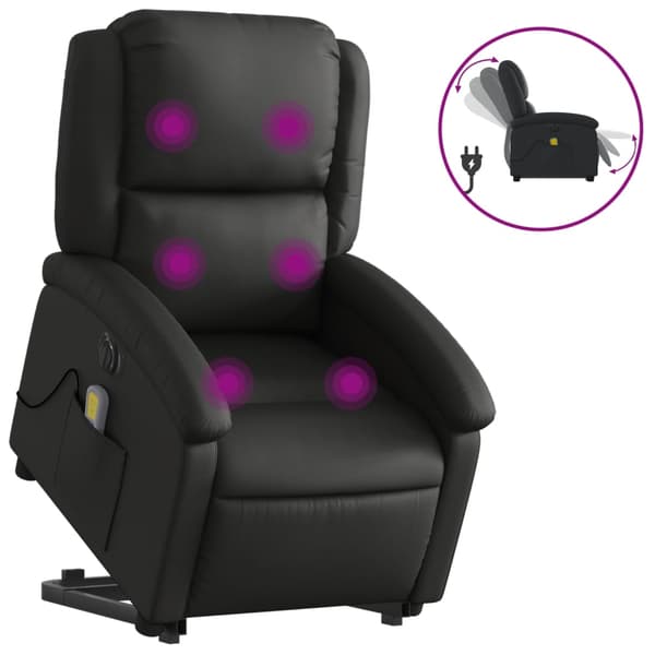 vidaXL massagestol med løftefunktion, sort, ægte læder