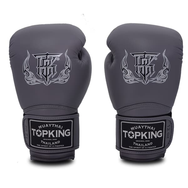 Top King Supergrå Muay Thai Boxningshandskar 16OZ