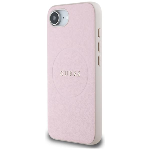 Guess Grained Ring MagSafe -kotelo iPhone 16e:lle, pinkki