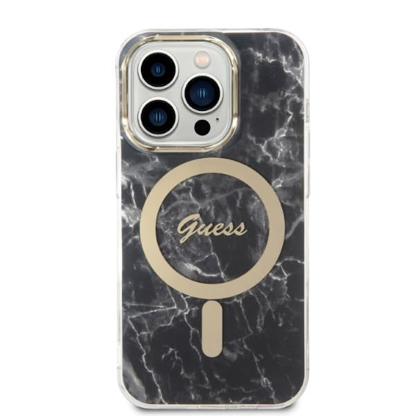Guess Marble MagSafe-etui + opladersæt til iPhone 14 Pro Max, sort