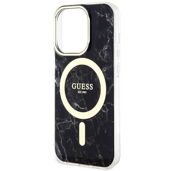Guess Golden Marble MagSafe-etui til iPhone 14 Pro, sort