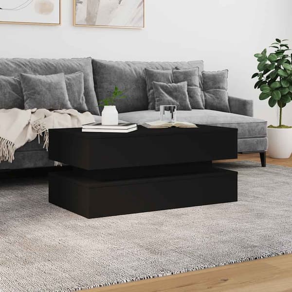 vidaXL sofabord med LED-belysning, sort, 90x50x40 cm