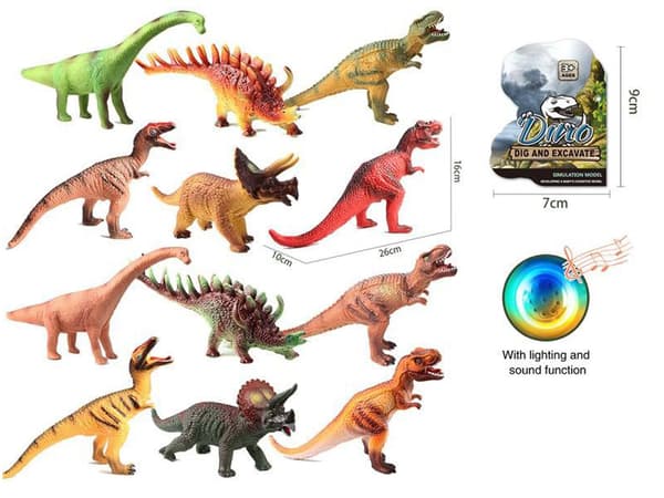 DINOSAUR MED LYD 26X16X10CM 12 STANG 0756