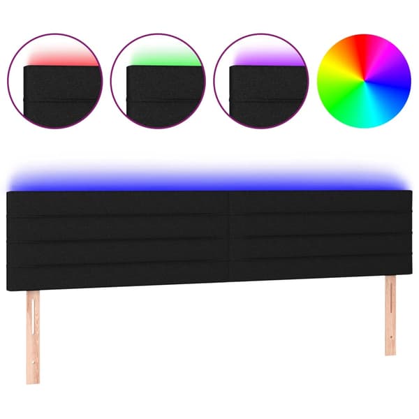 vidaXL sengegavl med LED sort 200x5x78/88 cm stof