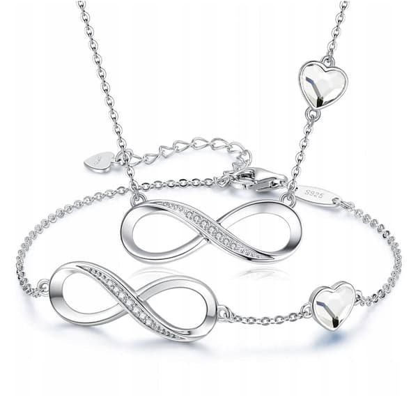 Sølv Infinity Sæt Armbånd Halskæde Sølv 925 - Krystal - Jubilæumsgave til kvinder