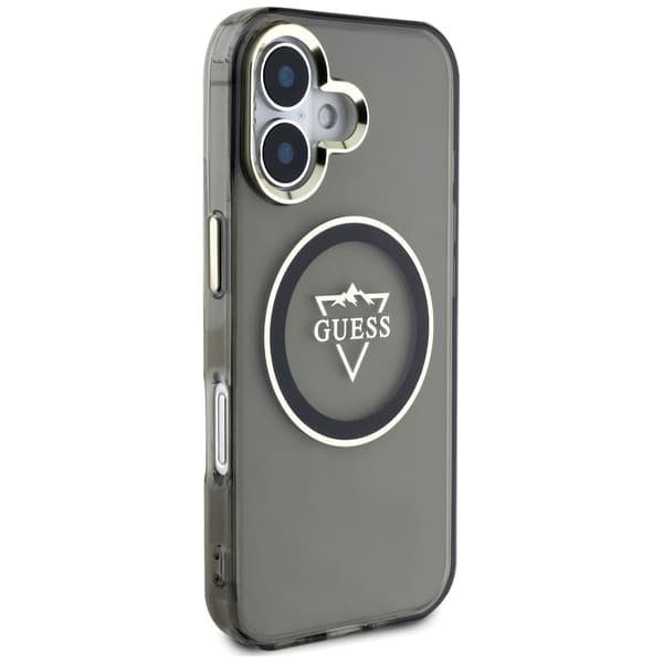 Guess IML Metal Mountain Logo MagSafe-etui til iPhone 16, sort
