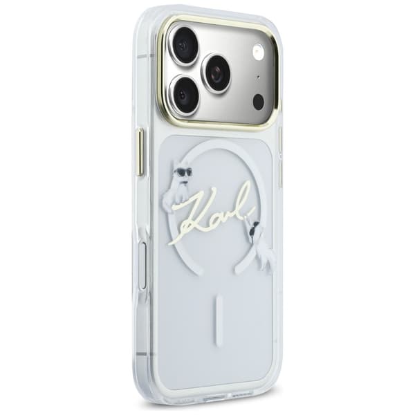 Karl Lagerfeld IML Choupettes Karl Script Logo MagSafe -kotelo iPhone 17 Prolle, kirkas