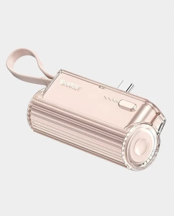 T1 Powerbank SHARGE 5000mAh iPhone Lightning USB C Rosa Snabbladdning