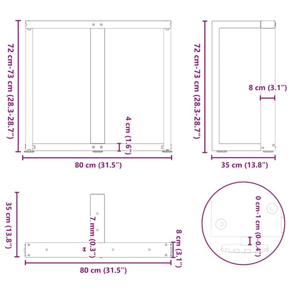 vidaXL Matbordsben, 2 st., Antracit, 80x35x(72-73) cm