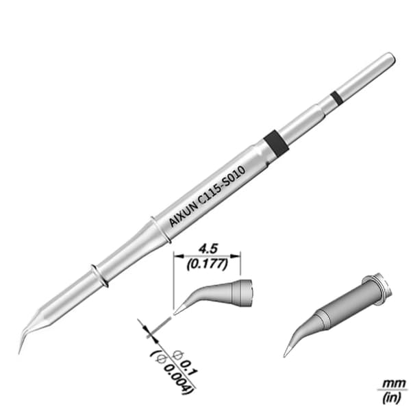 Aixun C115-S010 precisionslödspets, böjd, S-typ, 0,1 mm