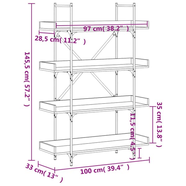 vidaXL 4-lags bogreol sort 100x33x145,5 cm