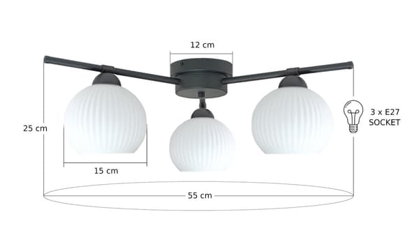 Taklampa 3xE27 ALBEDO VIT