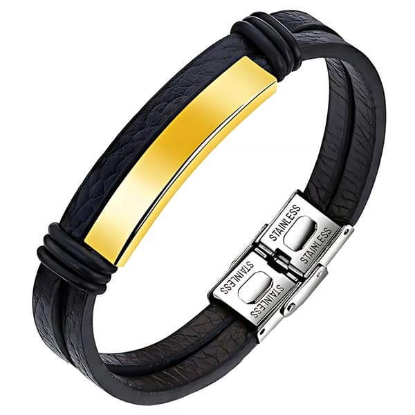 Herre læderarmbånd, stål, læder, TIL GAVE