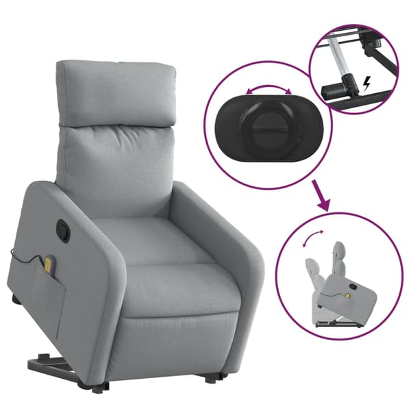 vidaXL Lyftbar massagefåtölj ljusgrå tyg