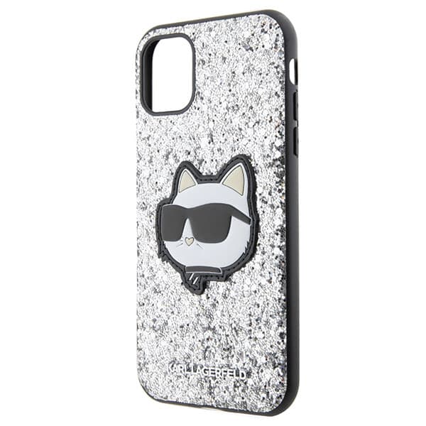 Karl Lagerfeld Glitter Choupette Patch-etui til iPhone 11 / Xr, sølv