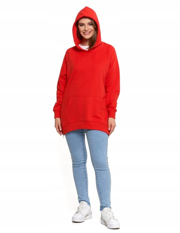 Moraj dametrøje med oversize hætte i bomuld plus size rød XXL