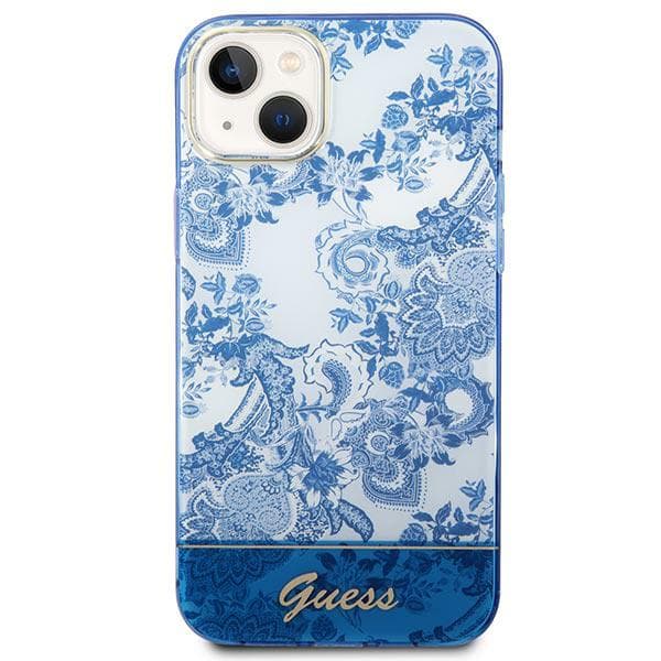 Guess Porcelain Collection-etui til iPhone 14 Plus, blå
