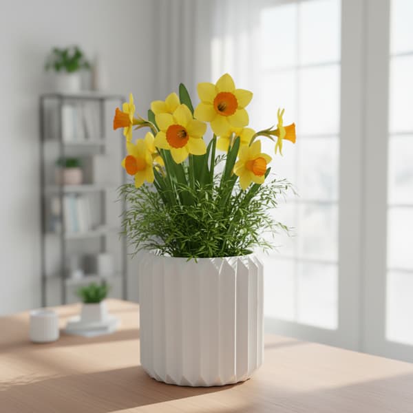 Moderne hvid trekantet rillet blomsterpotte til planter