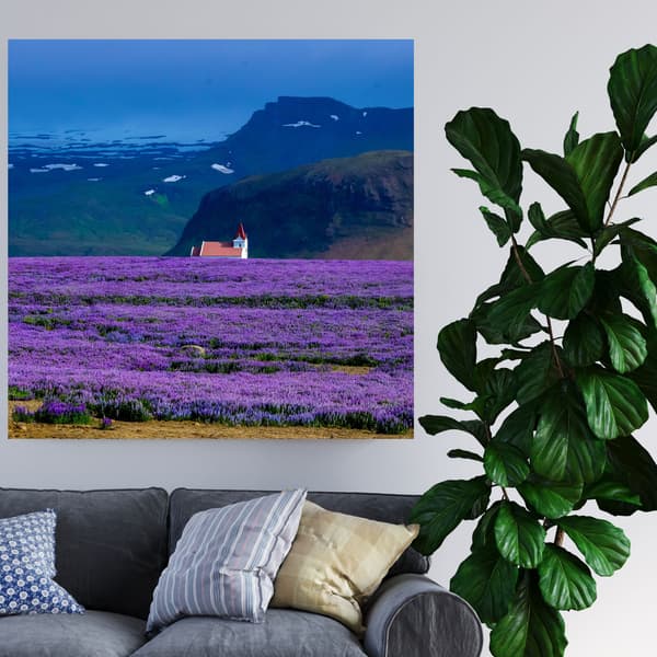 Lærredstryk Natur Lavendelmark 90x90 cm