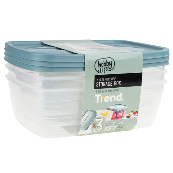 HOB021017 SET MED 3 REKTANGULÄRA MATBEHÅLLARE 2 L