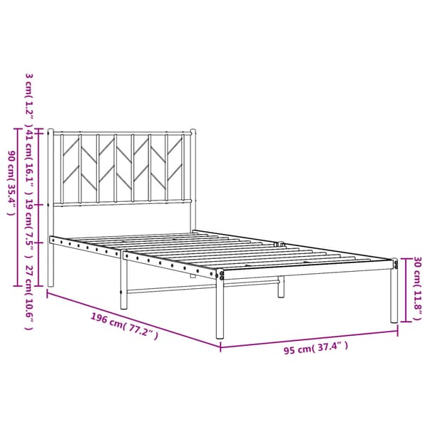 vidaXL metalsengestel med hovedgærde sort 90x190 cm