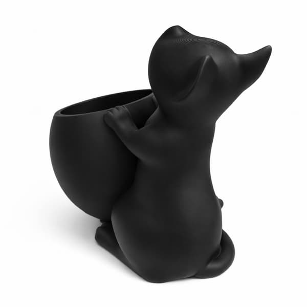 Urtepotte med kat, sort låg til dekorative planter