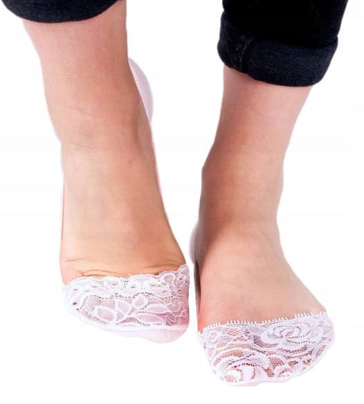 YO! ballerinastrømper lave strømper blondemønster hvid 36/40