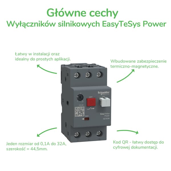 Motorbrytare GZ1E, tryckknappsdrift, I=20–25A, boxterminaler