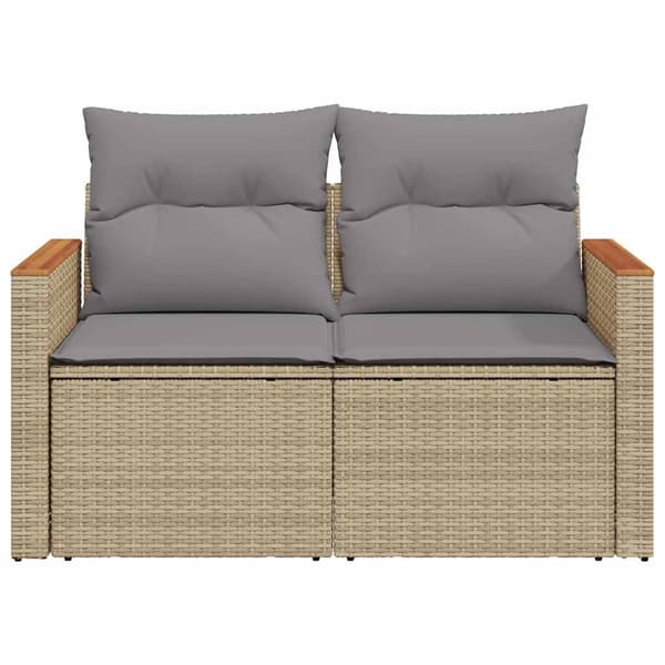 vidaXL Trädgårdssoffa med kuddar, 2-sits, beige, polyrotting