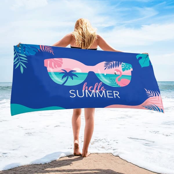 Rektangulär blå strandhandduk HELLO SUMMER 150x70 REC54WZ9