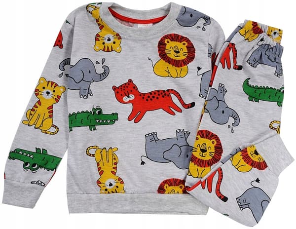 Pyjamassæt langærmet dyr Safari grå 9/10