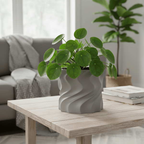 Dekorativ grå spiralblomkruka för växter, modern design