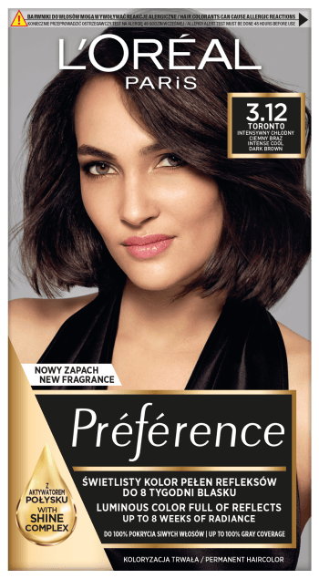 Loreal Preference -hiusväri - 3.12 Toronto Intense Cool Dark Brown (2 x 60 ml, 54 ml)