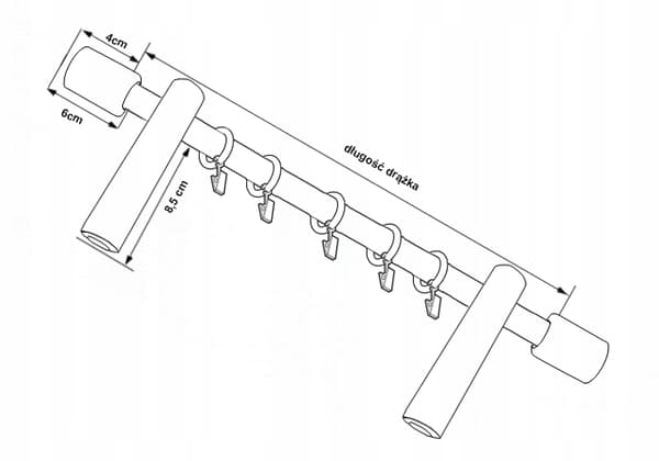 Gardinstång i trä, modern, bok, 120 cm, cylinder, Fi20