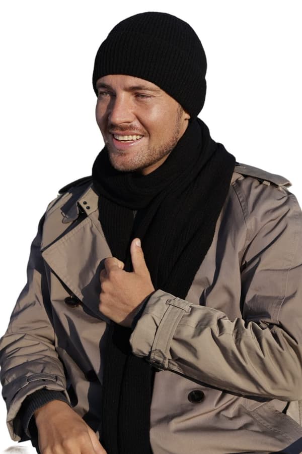 Herrehue med manchet - Liam, sort (80% uld)