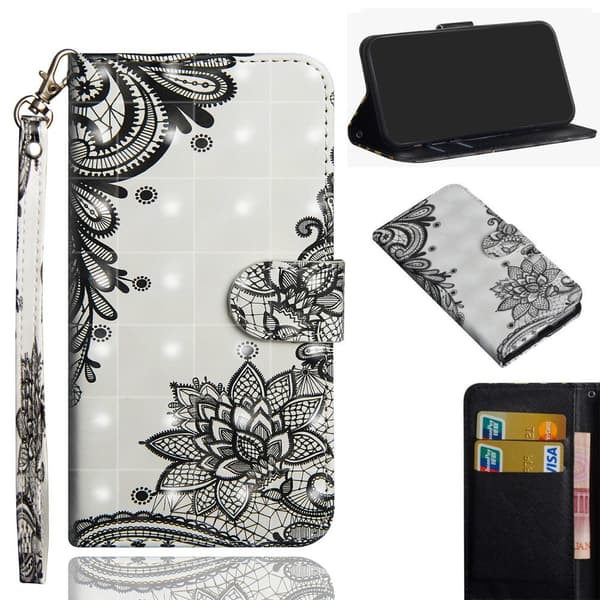 Pung-etui til Samsung Galaxy S20 FE, Lyse Spots Dekor, Sort Blomst