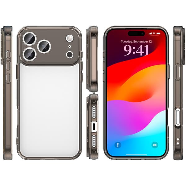 iPhone 17 Pro cover, silikone med hård bagside, røget sort